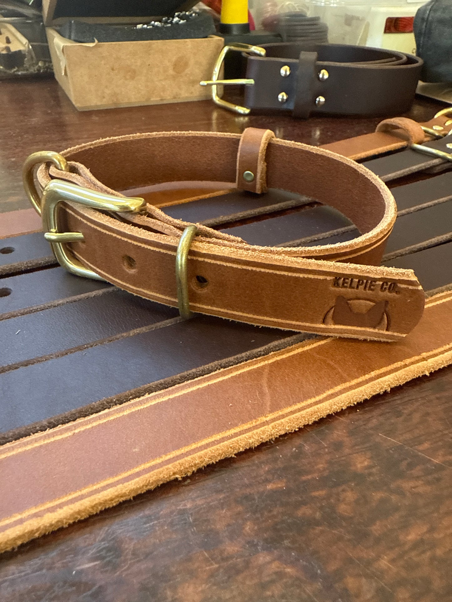 Custom Kelpie Collar with Western Name Printed - Genuine Australian Leather