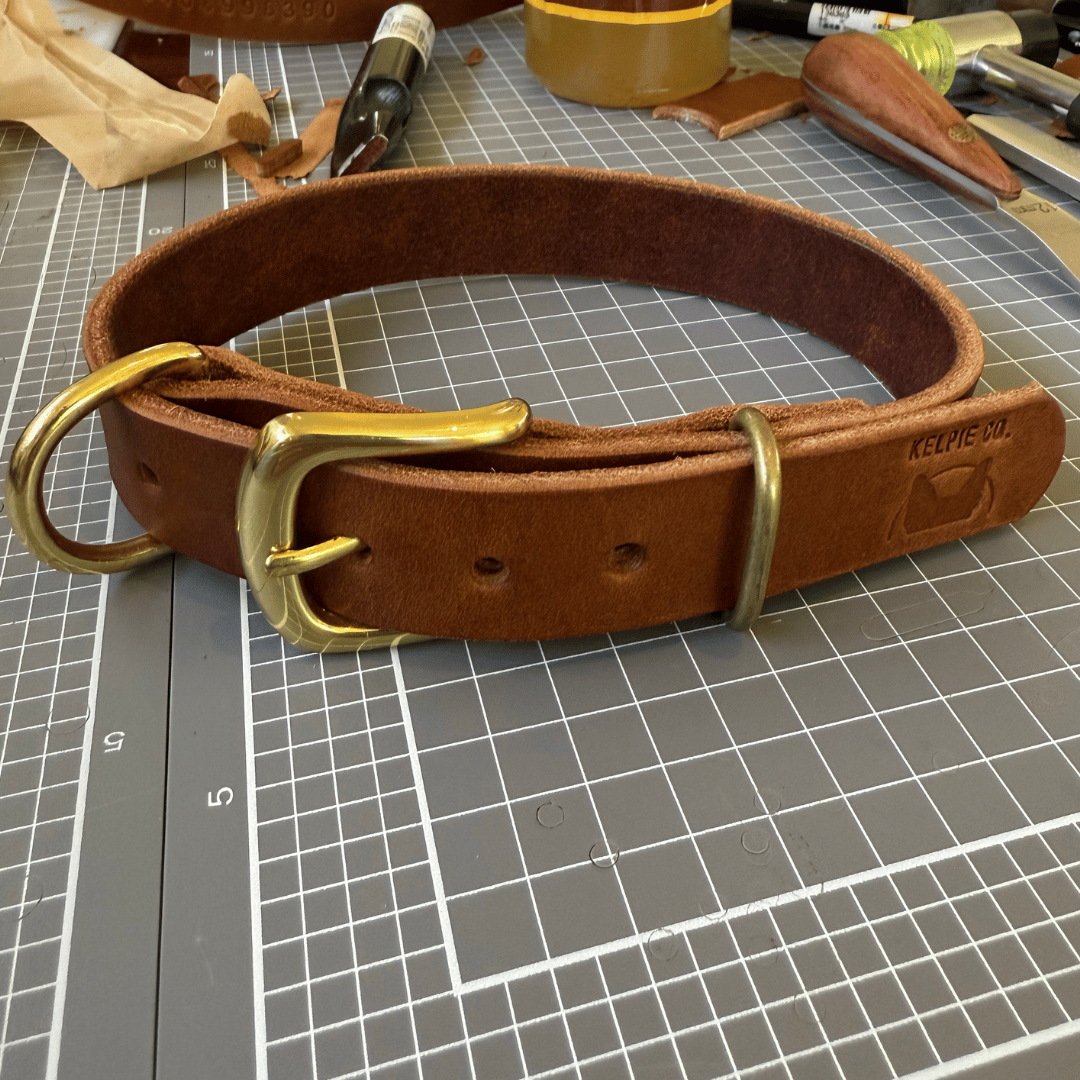 Custom Kelpie Collar with Western Name Printed - Genuine Australian Leather
