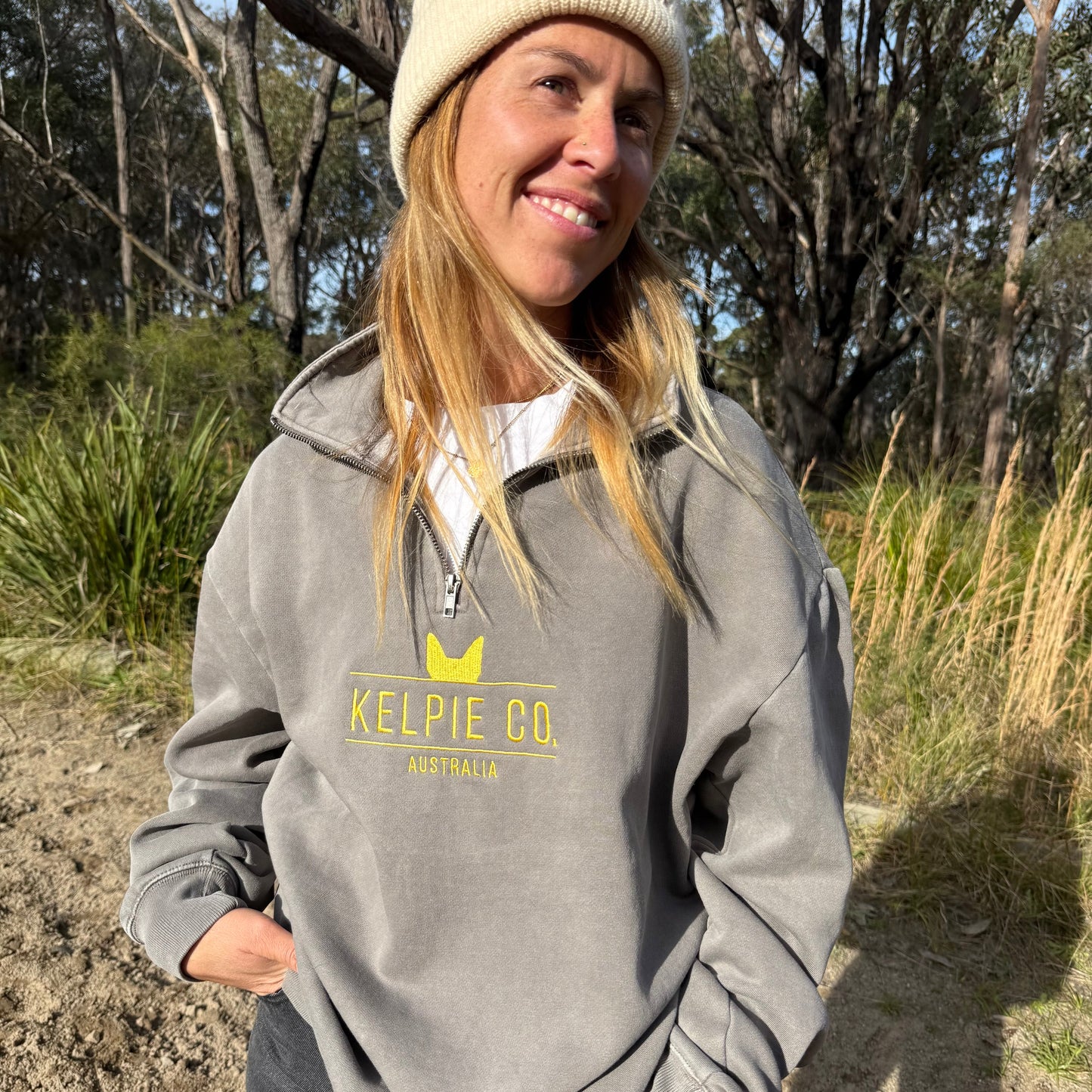 Kelpie Co Half Zip Faded Grey & Black Jumper