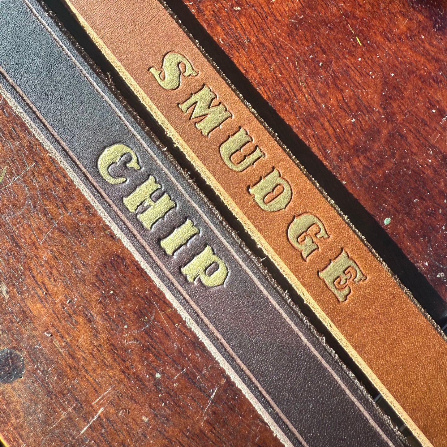 Kelpie Leather Collar with Western Name gold emboss