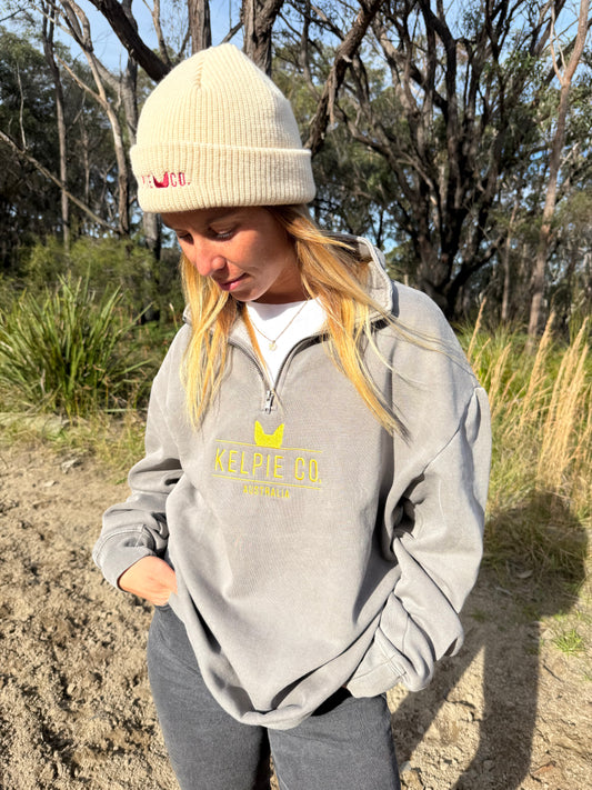 Kelpie Co Half Zip Faded Grey Jumper