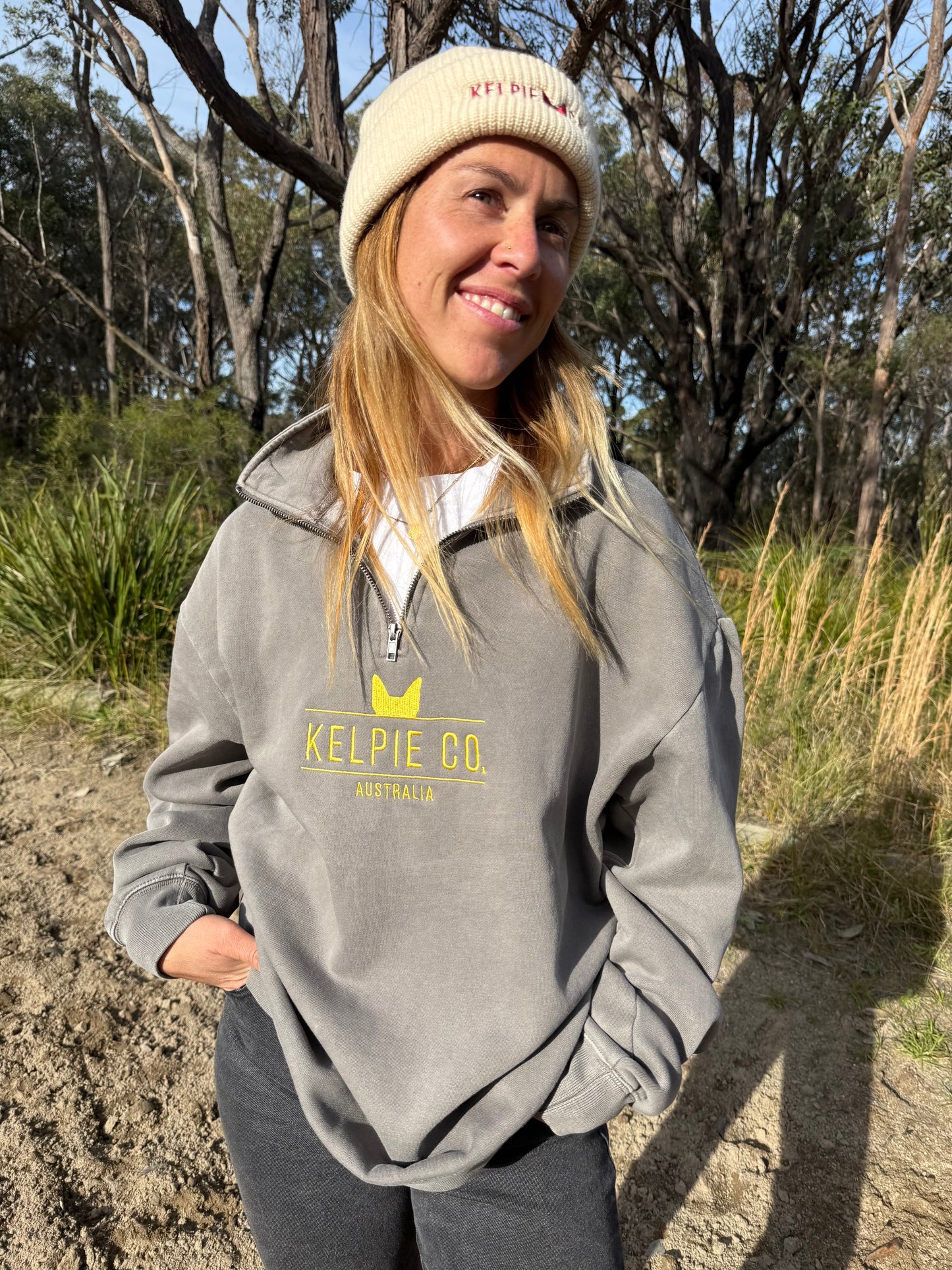 Kelpie Co Half Zip Faded Grey Jumper