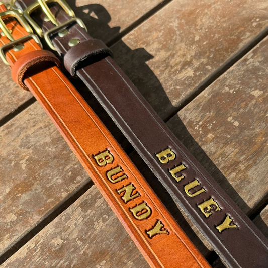 Custom Kelpie Collar with Western Name Printed - Full Grain Australian Leather