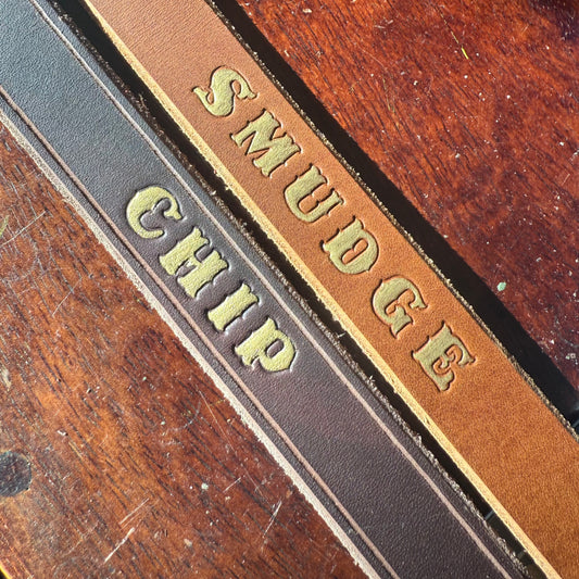 Kelpie Leather Collar with Western Name gold emboss