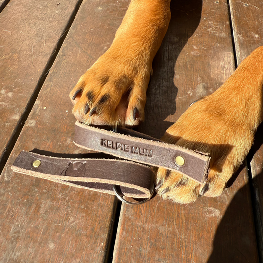 Kelpie Mum Leather Keyring with dog paws