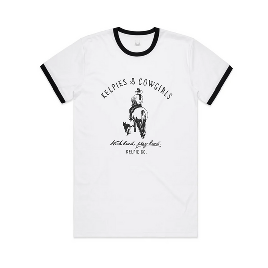 Kelpies & Cowgirls Horse Ringer Tee
