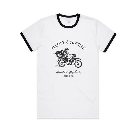 Kelpies & Cowgirls Motorbike Ringer Tee
