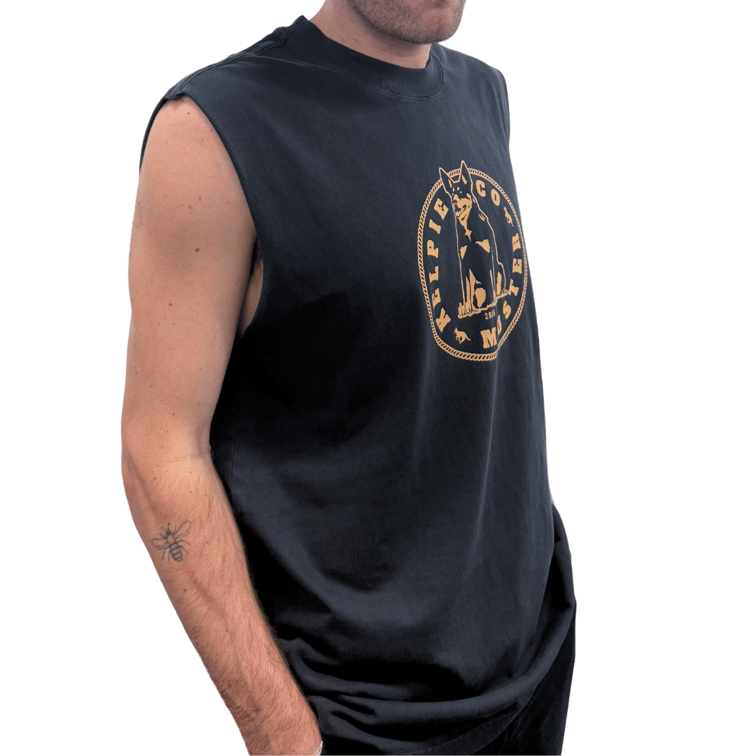 Kelpie Muster Heavy Faded Black Sleeveless Tee